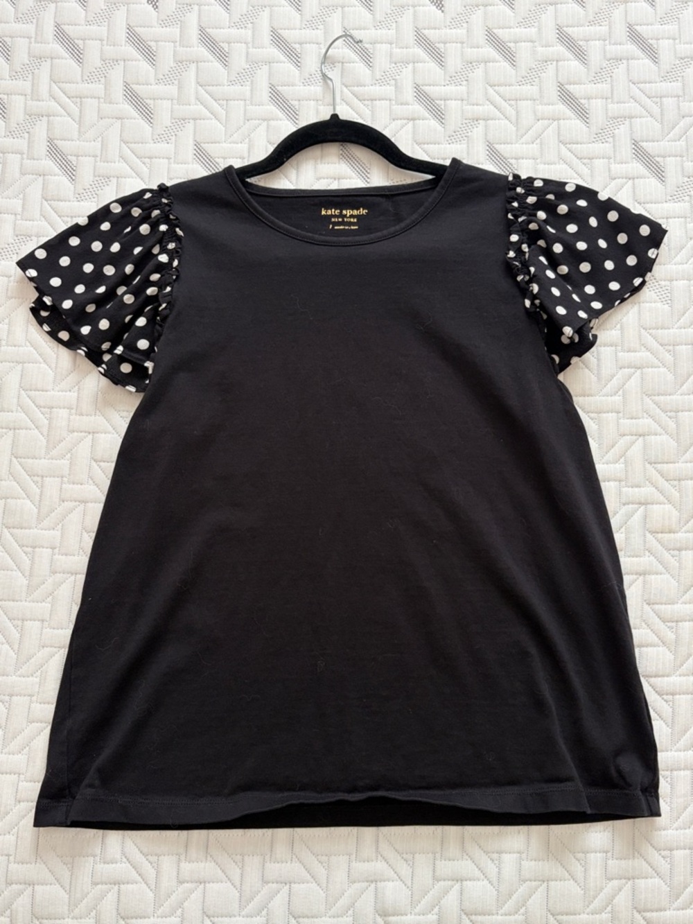 kate spade Black Tee with White Polka Dot Puff Sleeves